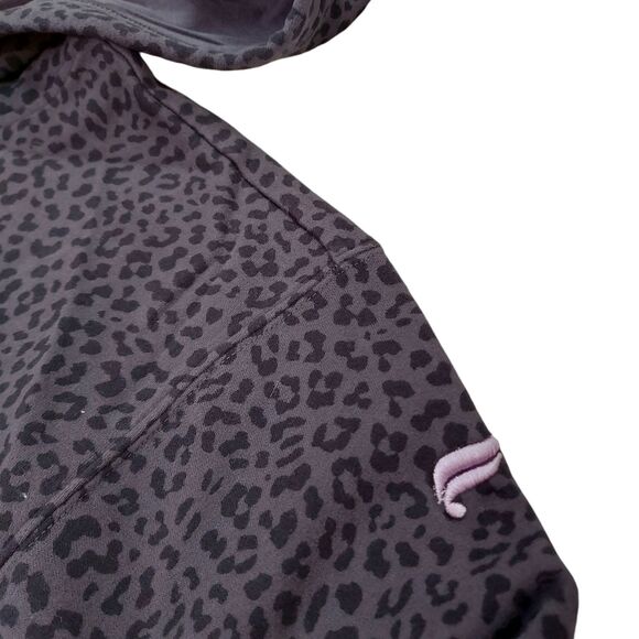 Fabletics Fleece Hooded Onesie Jumpsuit Womens Small Purple Black Leopard Print - Picture 4 of 11